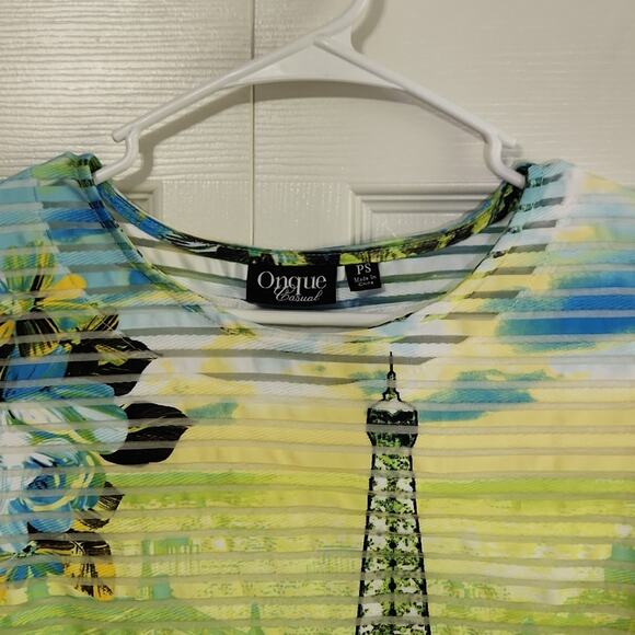 Onque Casual Women's Short Sleeve Floral Eiffel Tower Top Shirt Size PS Art Wear - Picture 6 of 10